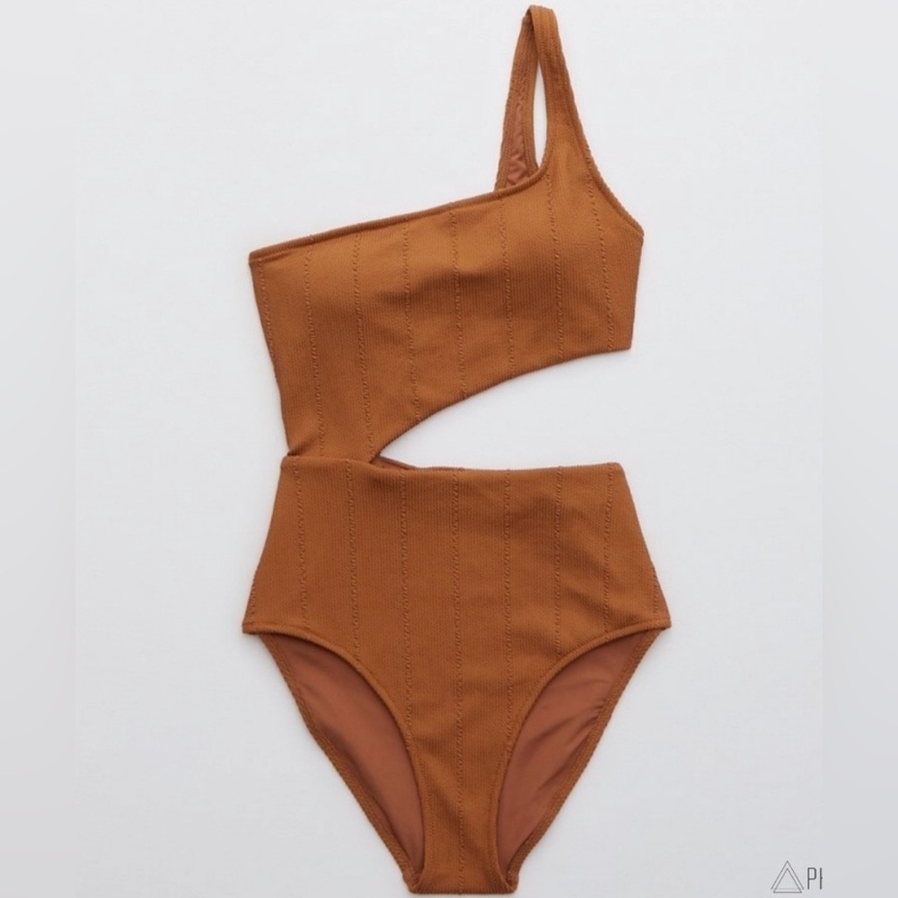 Aerie Asymmetric Cutout One Piece - Tan